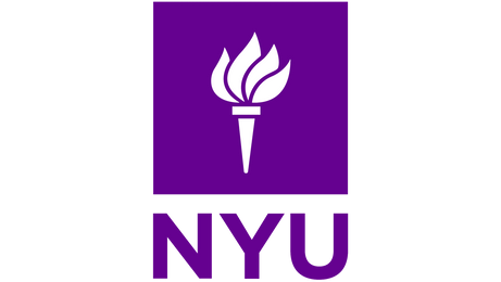 the nyu logo on a purple background