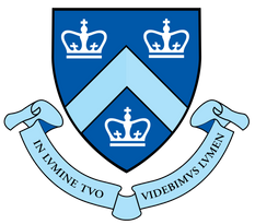 a blue and white crest with two crowns on it columbia university logo